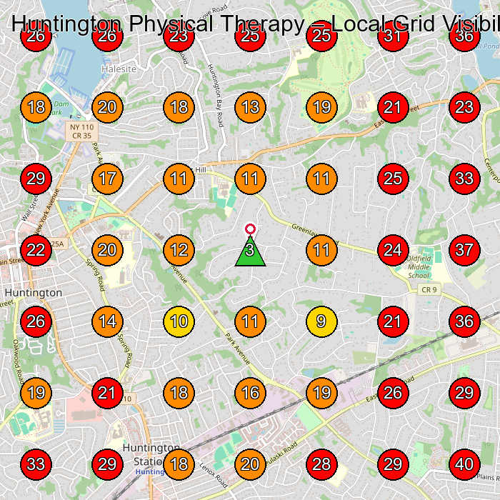 Huntington Physical Therapy GeoGrid visibility map for Wellness Center in Cold Spring Harbor